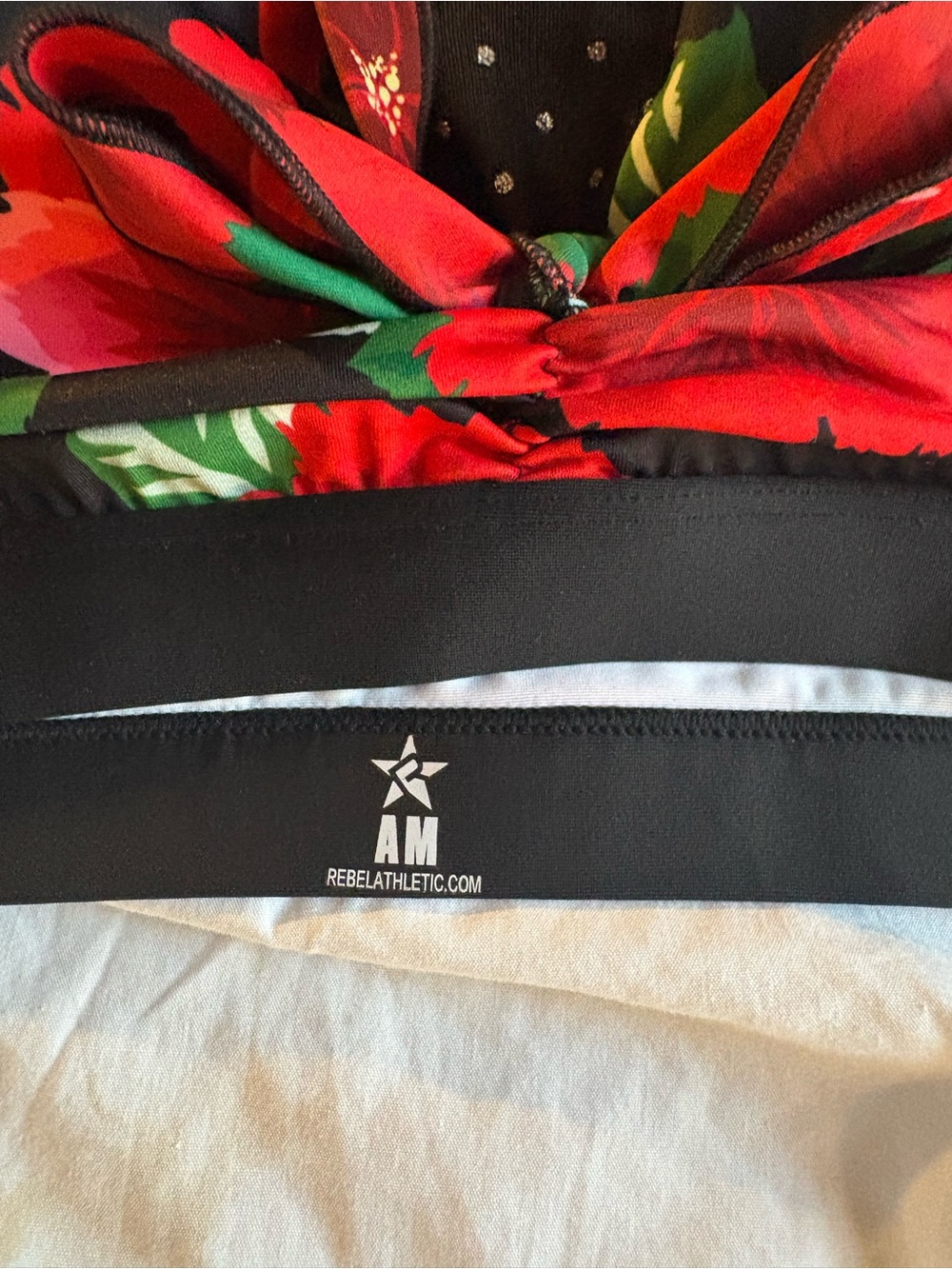 Rebel Athletic Women’s Black Leggings with Red Floral Waistband